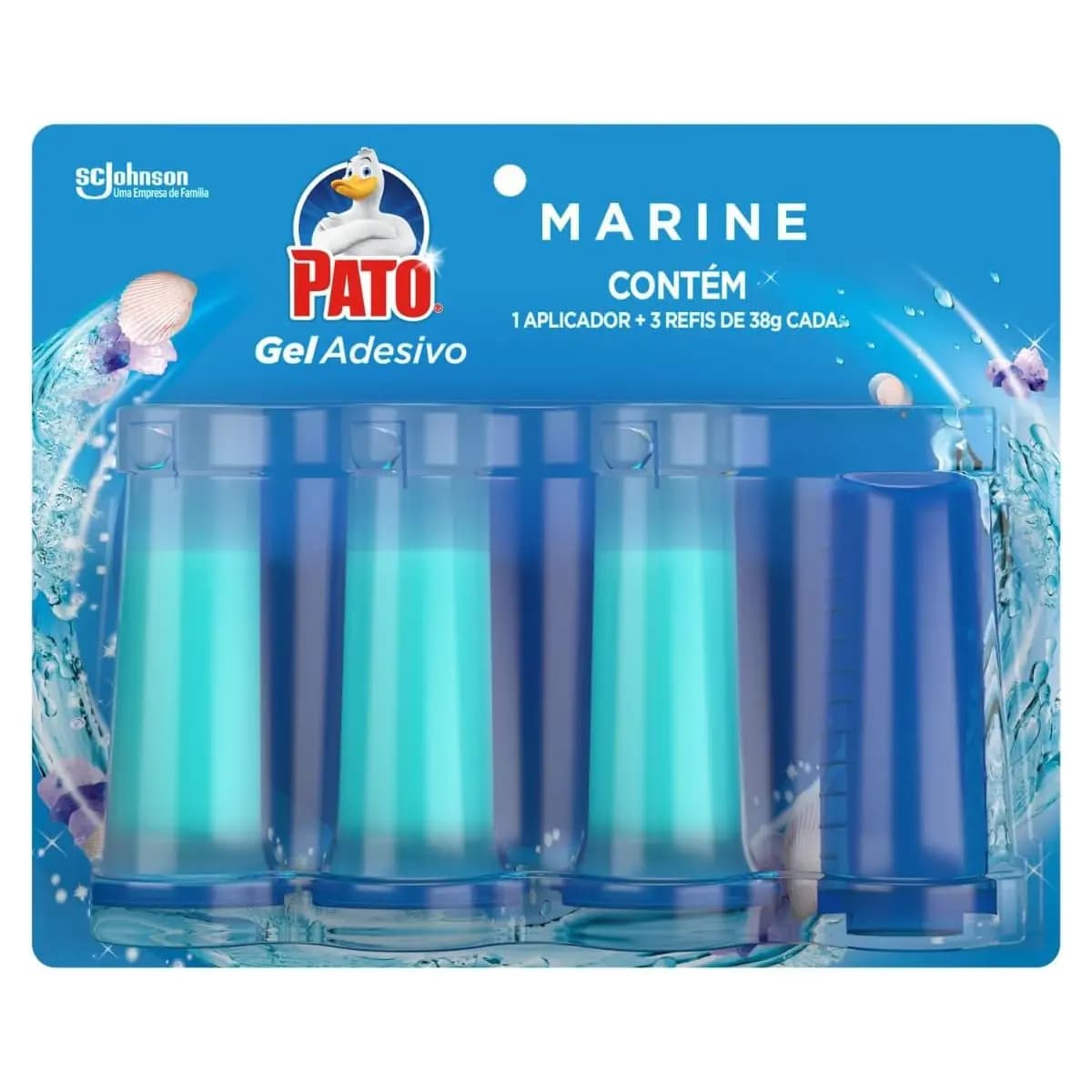 Pato Gel Adesivo Marine Perfumado, 1 Aplicador e 3 Refis 6 Discos